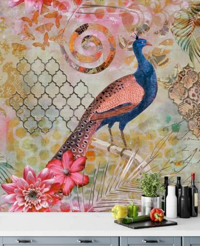 blue and pink peacock wallpaper