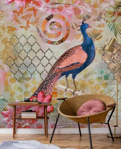 blue and pink peacock wallpaper