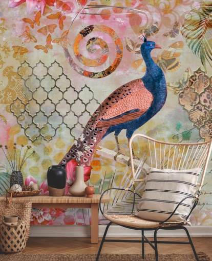 blauw en roze pauwbehang blauw en roze pauwbehang