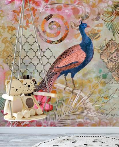 blue and pink peacock wallpaper