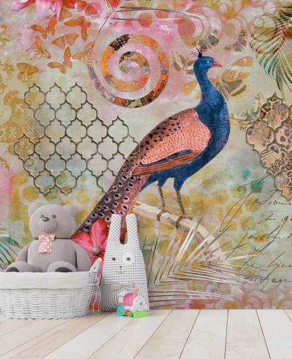 blue and pink peacock wallpaper