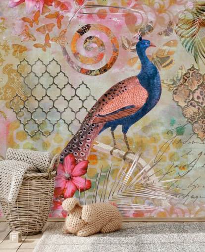 blue and pink peacock wallpaper