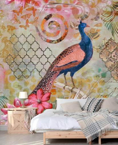 blue and pink peacock wallpaper