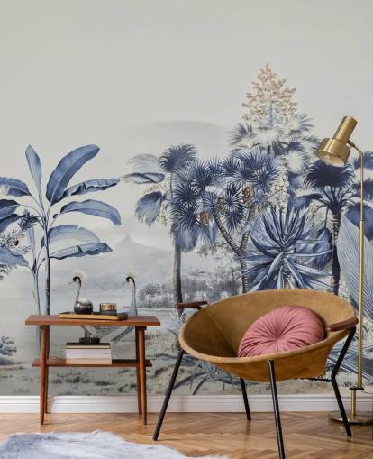 papier peint jungle bleue avec des oiseaux papier peint jungle bleue avec des oiseaux