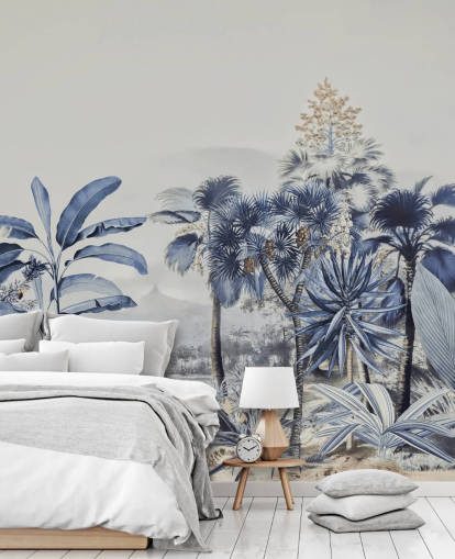 papier peint jungle bleue avec des oiseaux papier peint jungle bleue avec des oiseaux