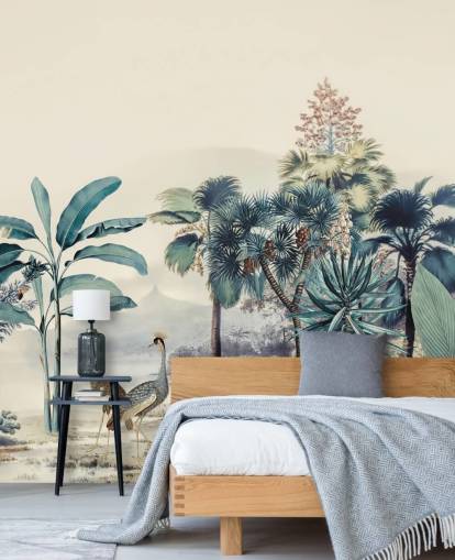 vintage jungle with birds wallpaper