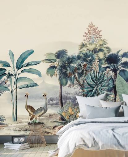 vintage jungle med fugle tapet