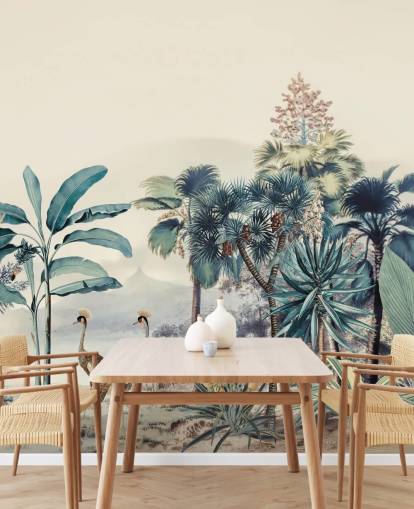 vintage jungle with birds wallpaper