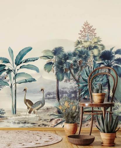 fondo de pantalla vintage selva con pájaros