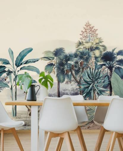 papel de parede vintage selva com pássaros