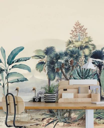 vintage jungle with birds wallpaper