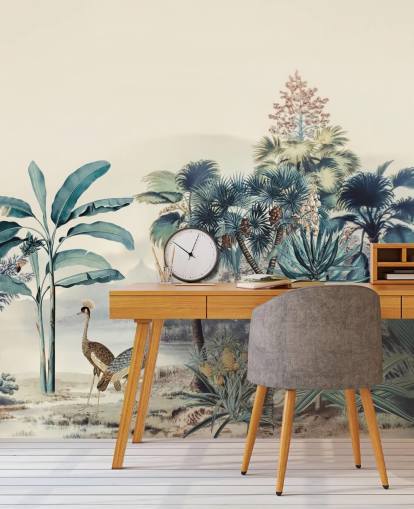 vintage jungle with birds wallpaper