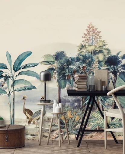 papier peint jungle vintage avec des oiseaux