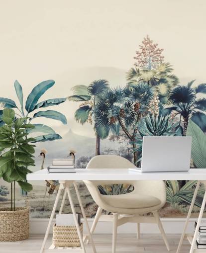 papier peint jungle vintage avec des oiseaux