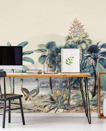 vintage jungle with birds wallpaper