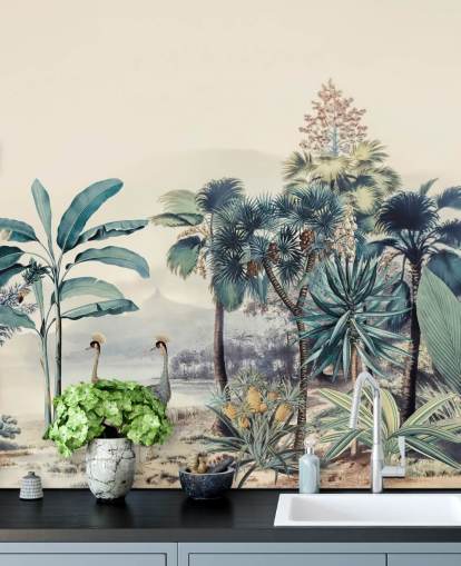 vintage jungle med fugle tapet