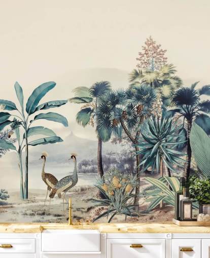 papier peint jungle vintage avec des oiseaux