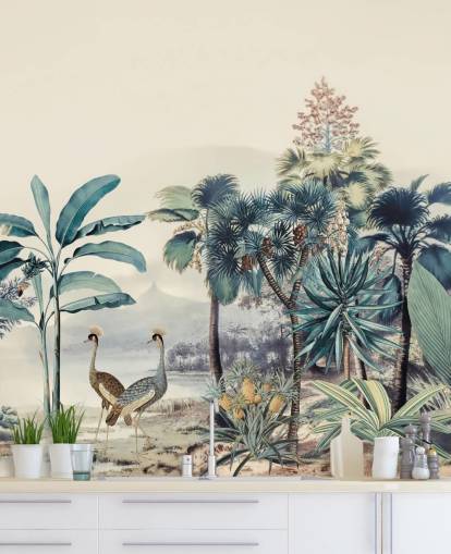 vintage jungle med fugle tapet vintage jungle med fugle tapet