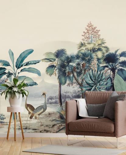 vintage jungle med fugle tapet vintage jungle med fugle tapet