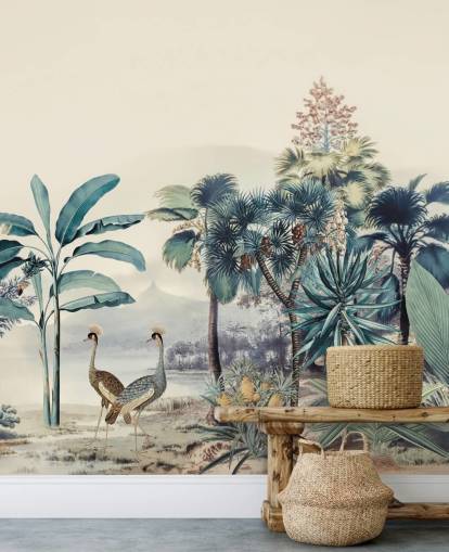 vintage jungle with birds wallpaper
