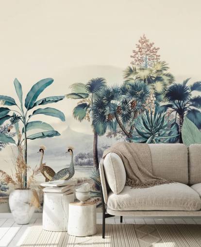 fondo de pantalla vintage selva con pájaros