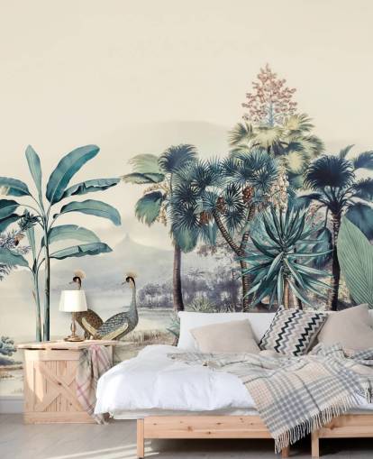 papier peint jungle vintage avec des oiseaux papier peint jungle vintage avec des oiseaux