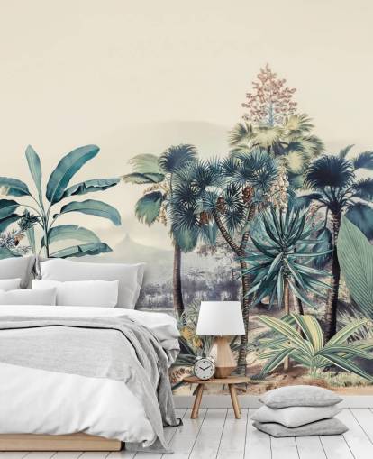 papel de parede vintage selva com pássaros