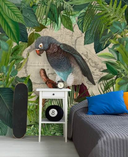 grey/blue parrot amongst green leaves wallpaper grey/blue parrot amongst green leaves wallpaper