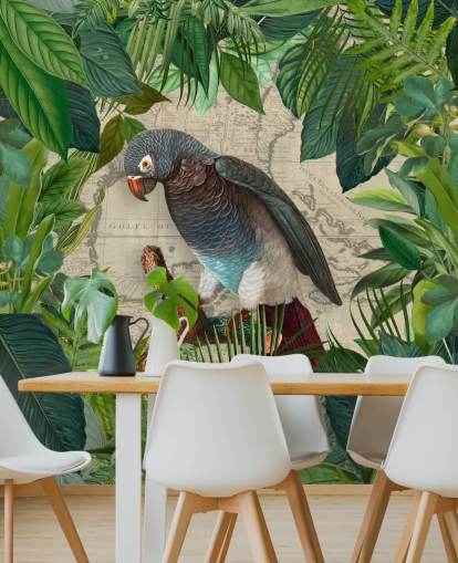 grey/blue parrot amongst green leaves wallpaper grey/blue parrot amongst green leaves wallpaper