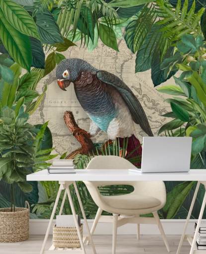 grey/blue parrot amongst green leaves wallpaper grey/blue parrot amongst green leaves wallpaper