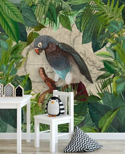 grey/blue parrot amongst green leaves wallpaper grey/blue parrot amongst green leaves wallpaper