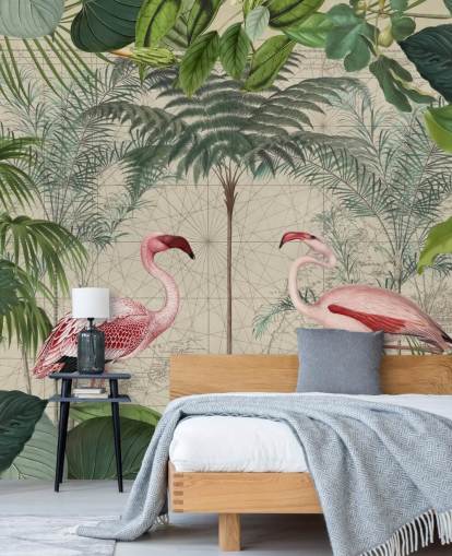 2 vaaleanpunainen flamingoja viidakossa tapetti 2 vaaleanpunainen flamingoja viidakossa tapetti