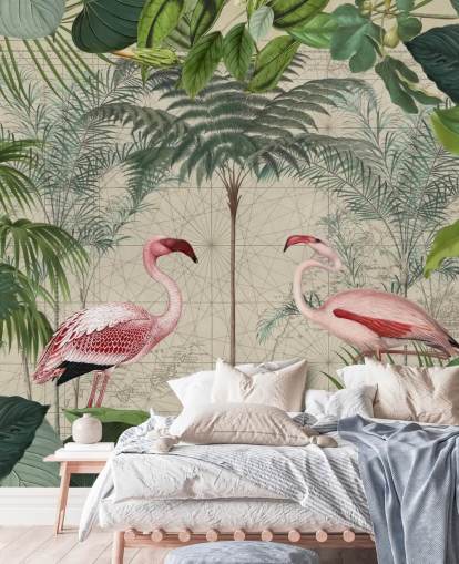 2 pink flamingoer i jungle tapet 2 pink flamingoer i jungle tapet