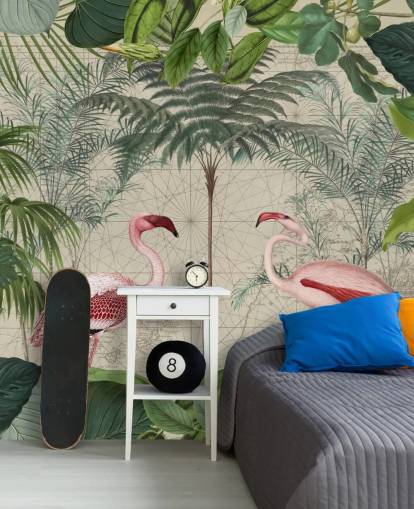 2 pink flamingoer i jungle tapet