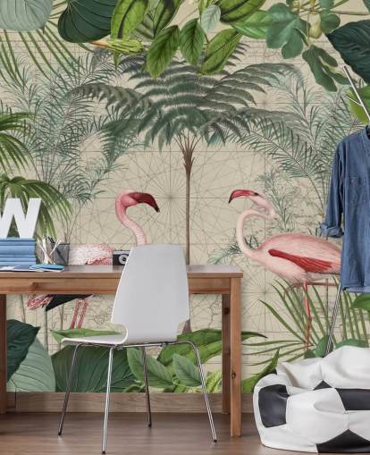 2 rosa flamingoer i jungelen tapet