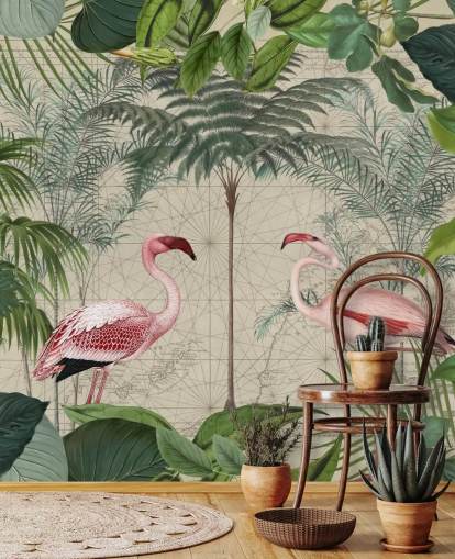 2 rosa flamingos i djungeln tapeter