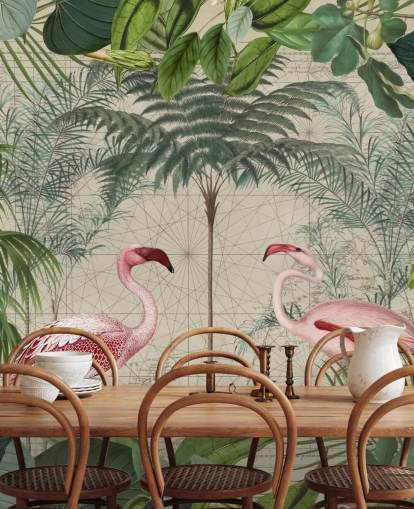 2 rosa flamingos i djungeln tapeter