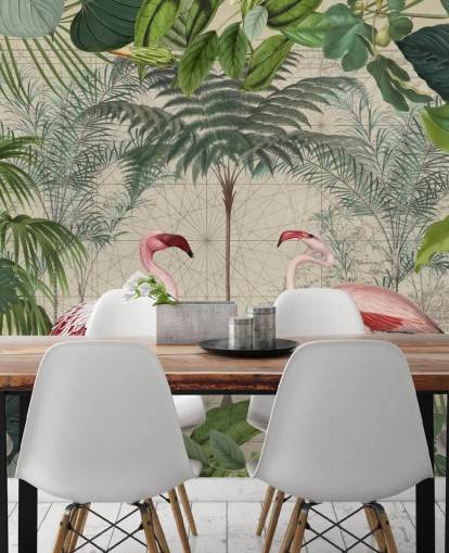 Papier peint 2 flamants roses dans la jungle
