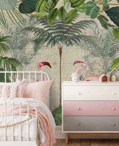 2 pink flamingoer i jungle tapet