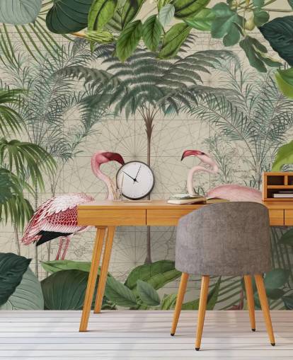 Papier peint 2 flamants roses dans la jungle
