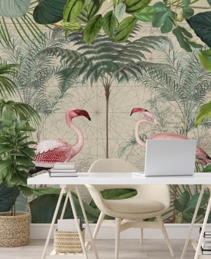 2 pink flamingoer i jungle tapet