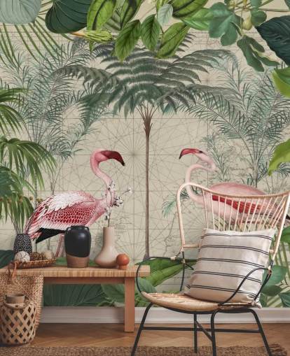 2 rosa flamingoer i jungelen tapet