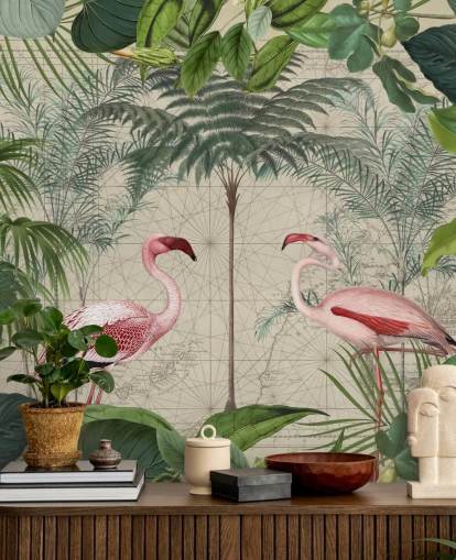 2 rosa flamingoer i jungelen tapet 2 rosa flamingoer i jungelen tapet
