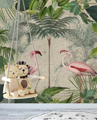 2 papel de parede pink flamingos in jungle