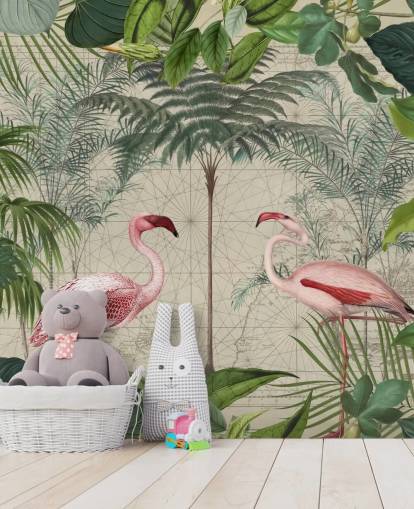 2 pink flamingoer i jungle tapet 2 pink flamingoer i jungle tapet