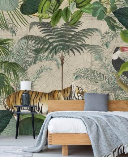 tiger and toucan jungle wallpaper