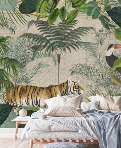 tiger and toucan jungle wallpaper
