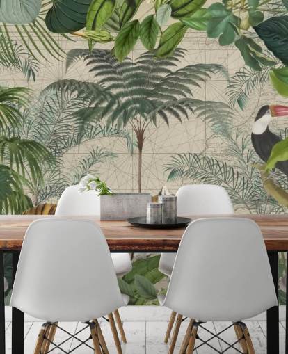 papel tapiz de selva de tigre y tucán