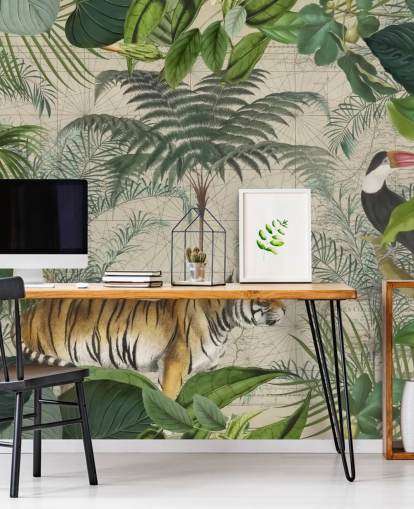 tiger and toucan jungle wallpaper