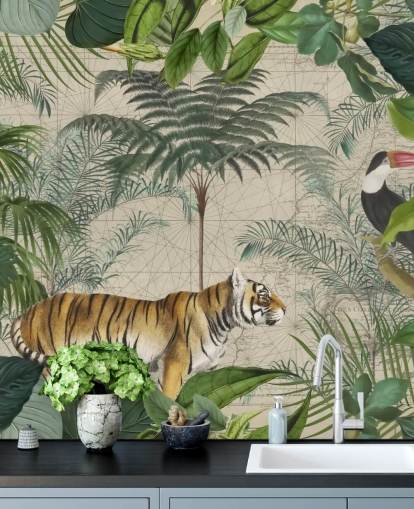 tiger og toucan jungle tapet